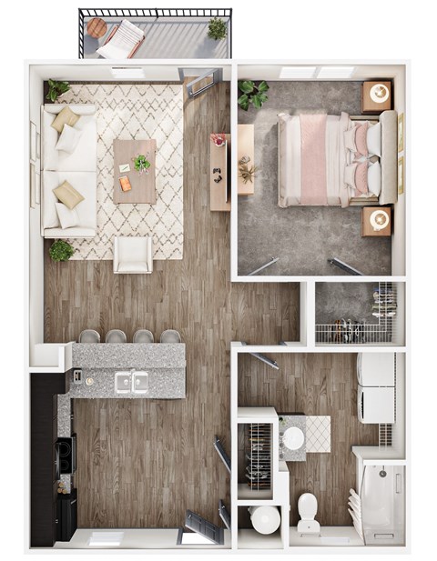a 1 bedroom floor plan with a bathroom and a living room